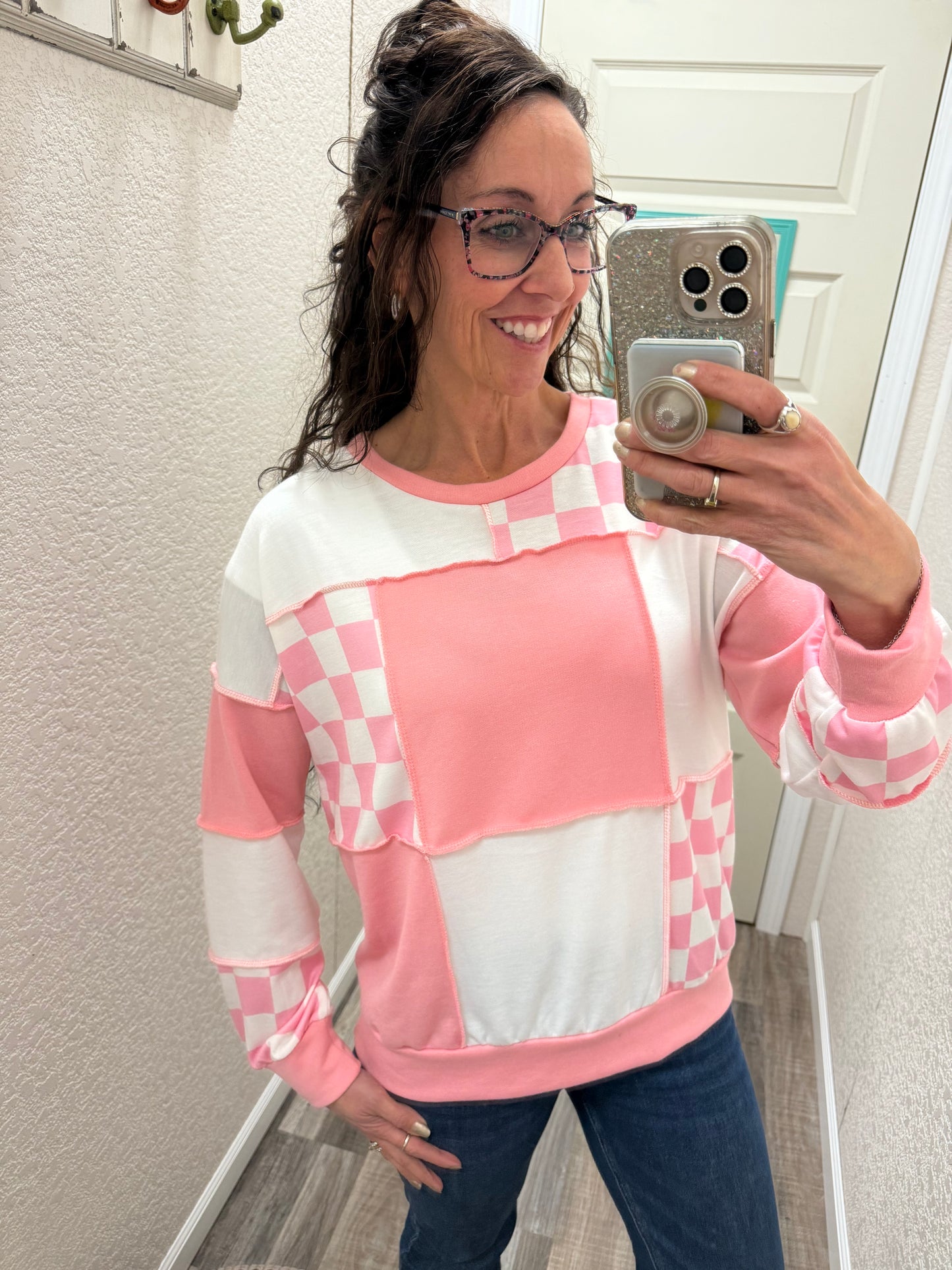 CheckMate Print Patchwork pullover top