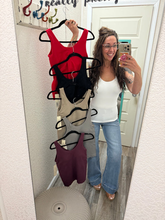 Built in Bra Reversible V or U neck Second Skin Tank - One Size