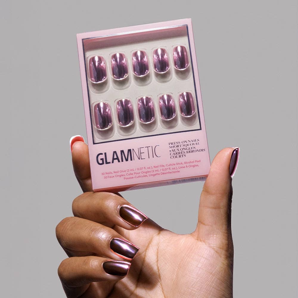 Metallic Blush Press-On Nails | Metallic Chrome Blush Nails