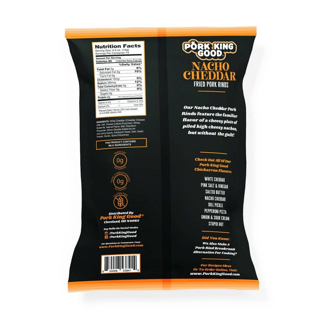 Pork King Good Nacho Cheddar Pork Rinds 7oz Bag