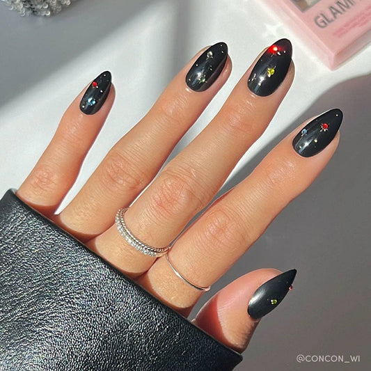 Winter Comet Press-On Nails | Short Almond 3D Gems