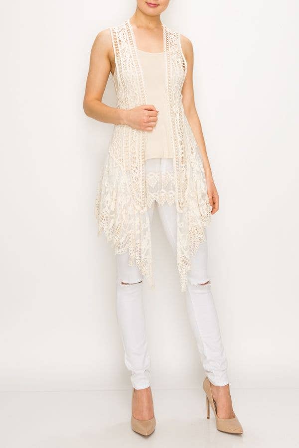 Veronica Open-Front Crochet Lace Vest