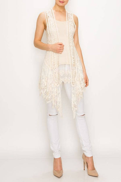 Veronica Open-Front Crochet Lace Vest