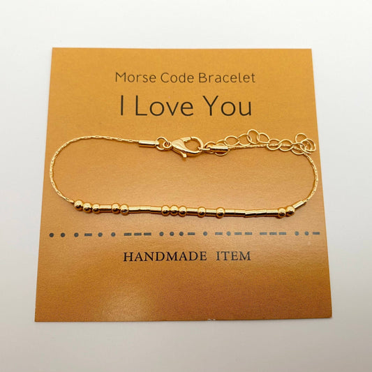 I love you - Handmade Golden Morse Code Bracelet: