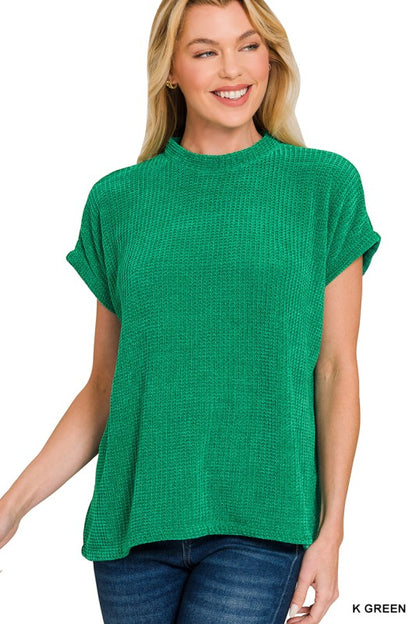 Sally Chenille Waffle Knit Cap Sleeve Top