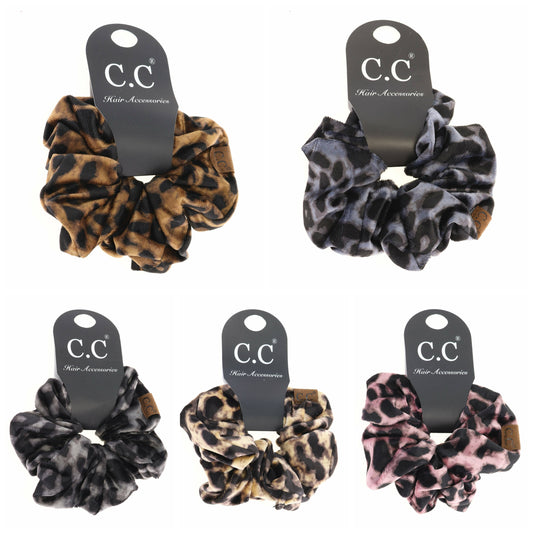 Leopard Print Velvet Ponytail C.C Women's Scrunchie