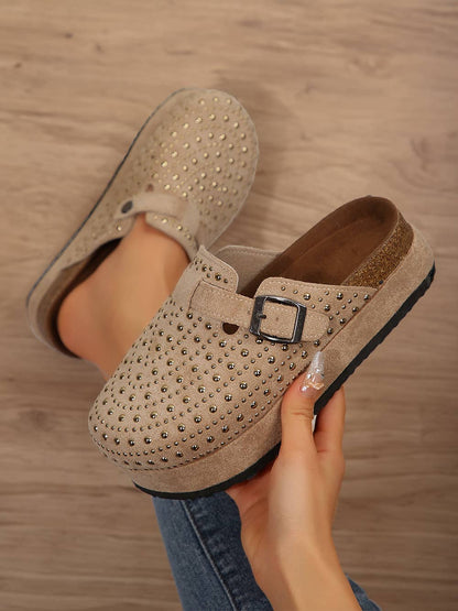 Chestnut Rivet Buckle Closed Toe Platform Shoes Size 8.5 eur 40