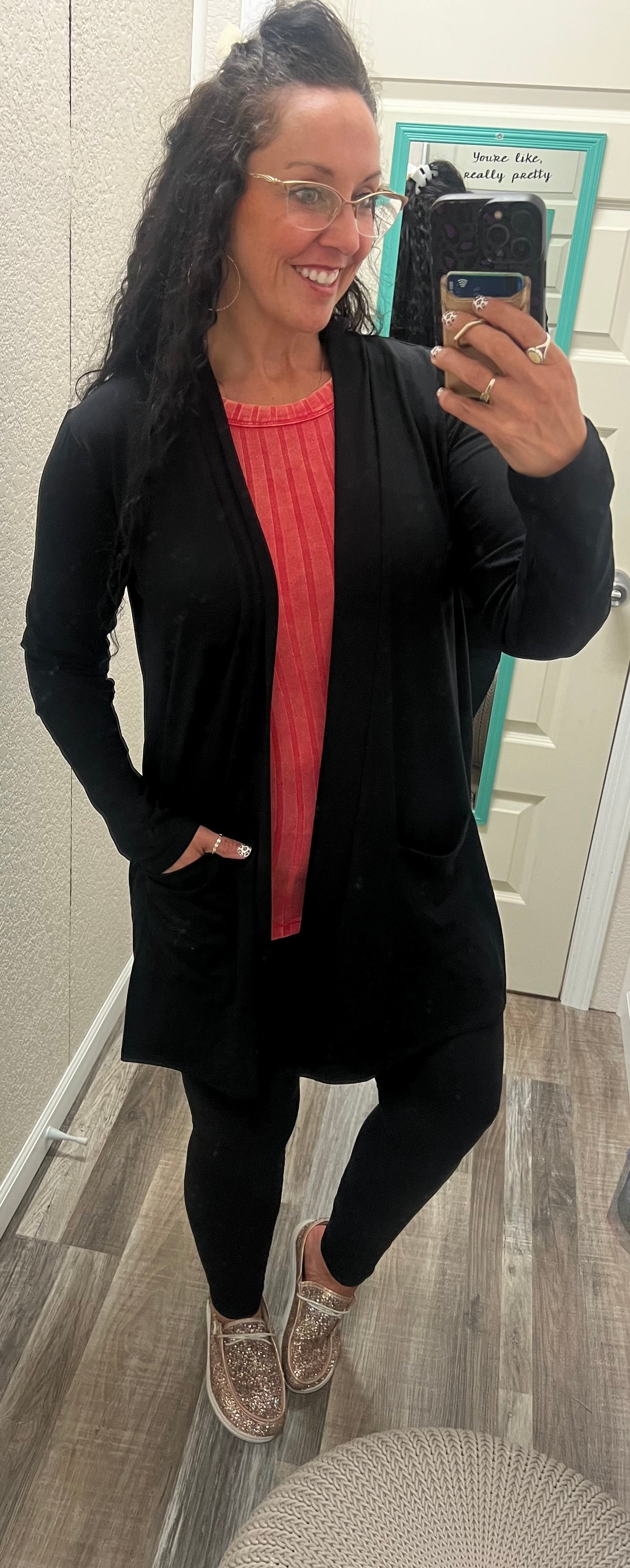 Black - Slouchy Open Front Cardigan