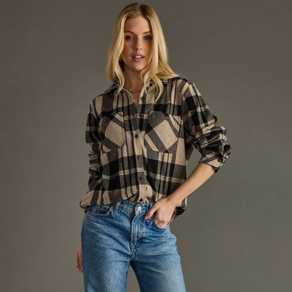 Black & Tan  Button Up Flannel