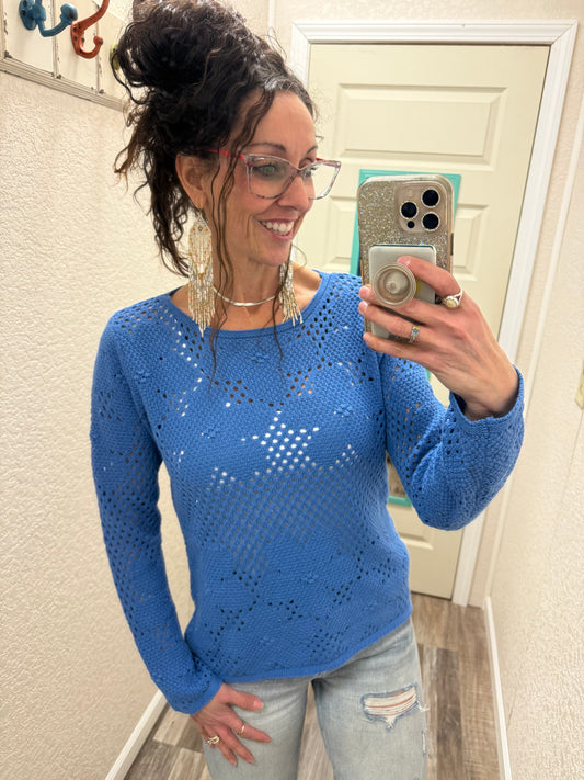 Summertime Blues flower crochet Top