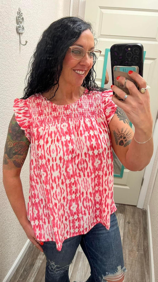 Tori - Hot Pink - Ruffle Sleeve Top