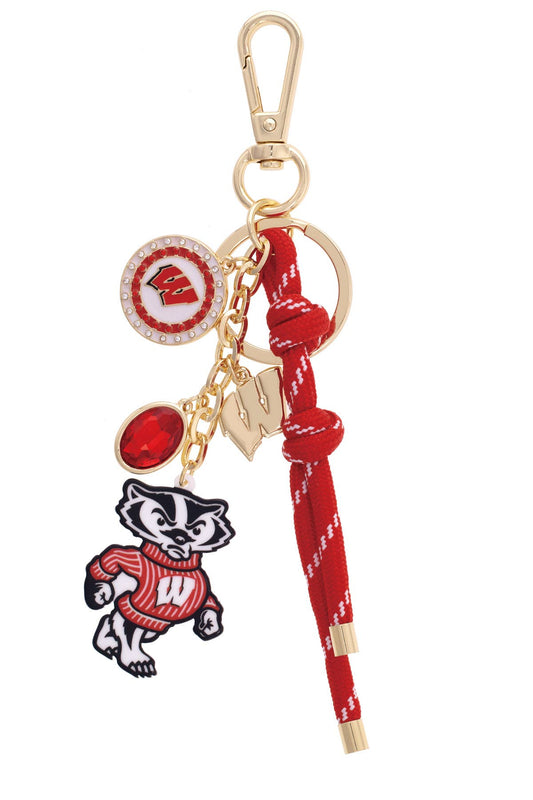 Wisconsin Badgers Cluster Bag Charm in Red & Shiny Gold