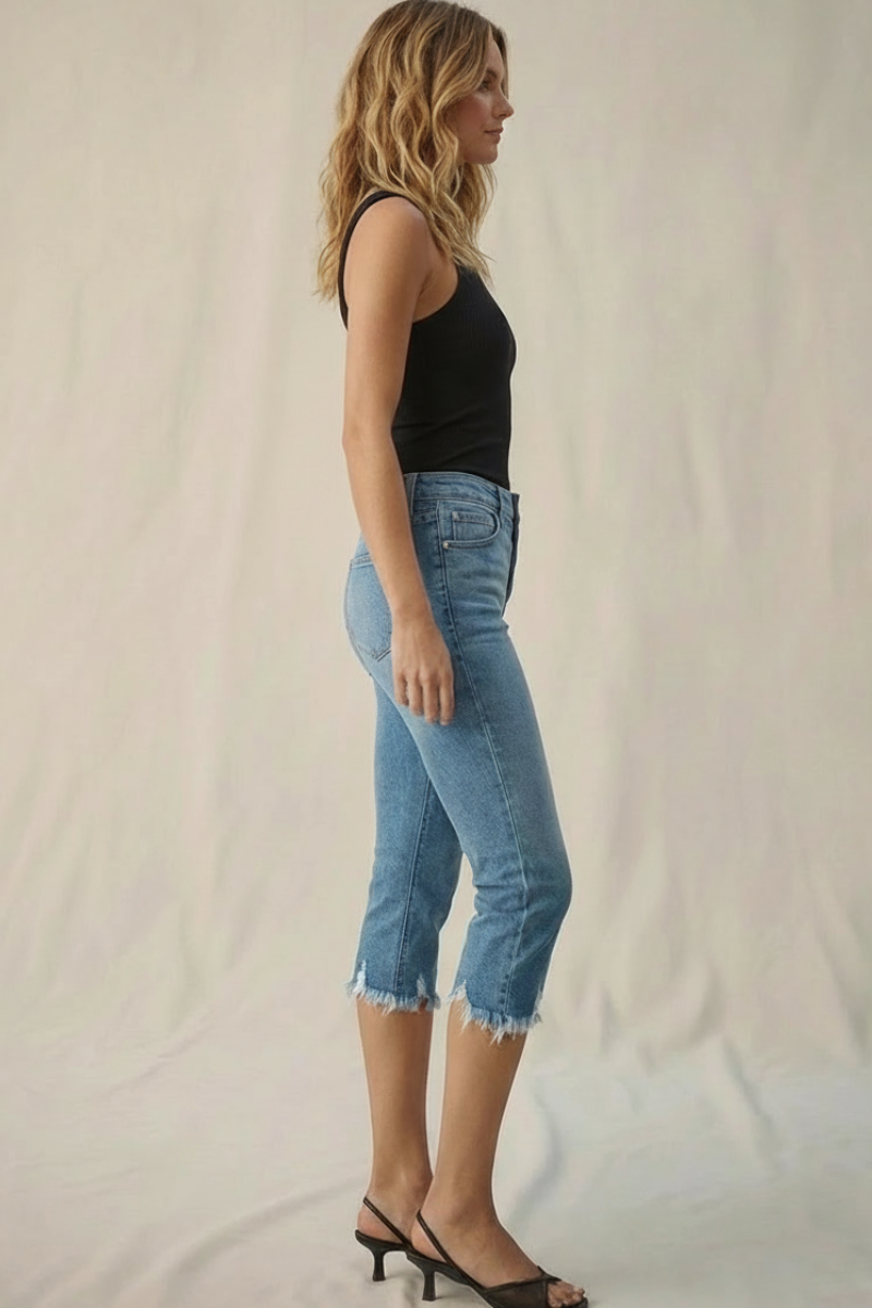 LisaAnn Mid Rise Button Fly Capri JEANS