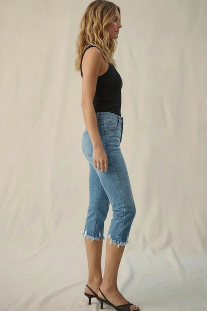 LisaAnn Mid Rise Button Fly Capri JEANS