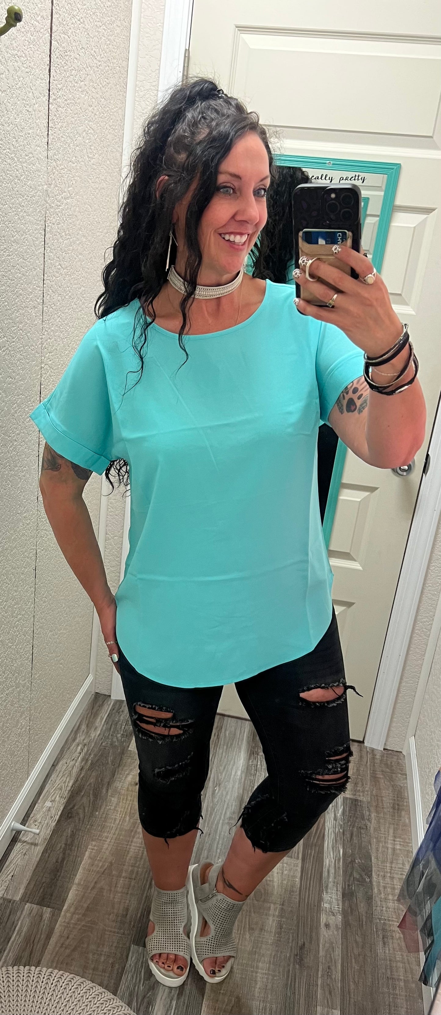 Bella - Mint - Dobby Sleeve Top