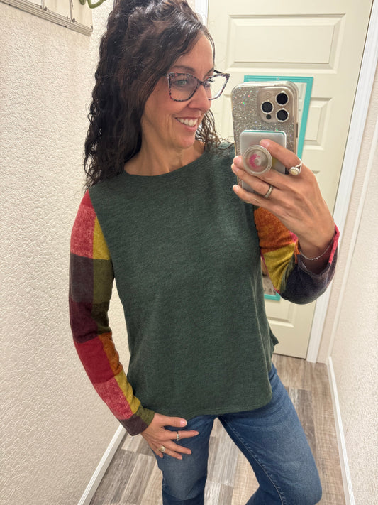 Aspen Color Block Plaid Longsleeve Top