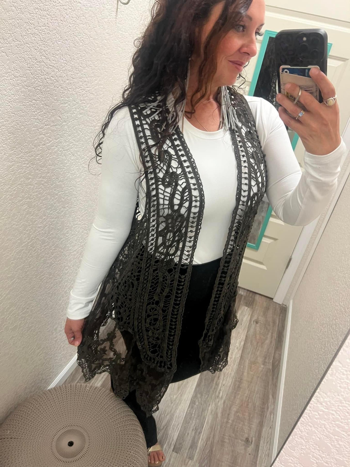 Crochet & Lace Dark Brown Vest