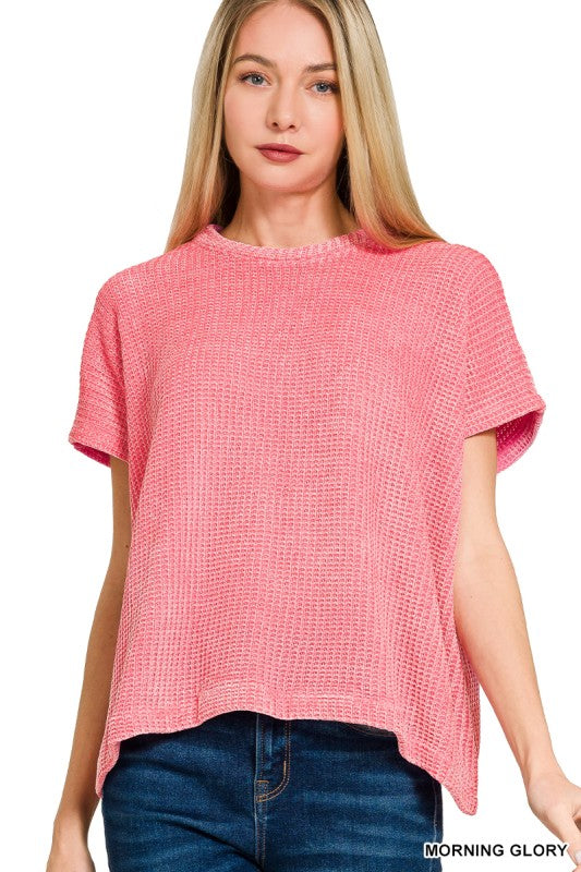 Sally Chenille Waffle Knit Cap Sleeve Top