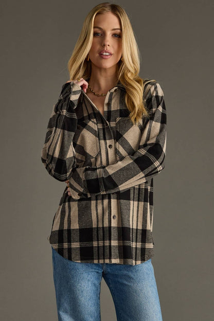 Black & Tan  Button Up Flannel