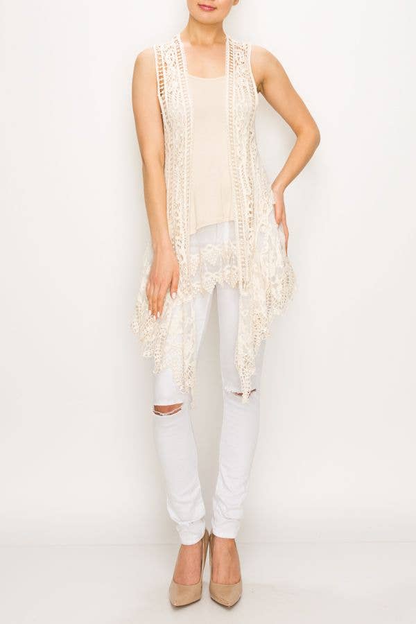 Veronica Open-Front Crochet Lace Vest