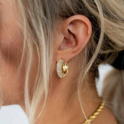 Darling Diva Huggies in Crystal: Gold/Crystal Earrings