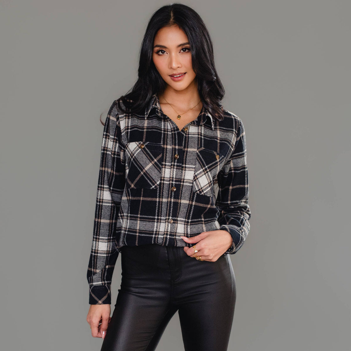 Black Plaid Button Up Flannel