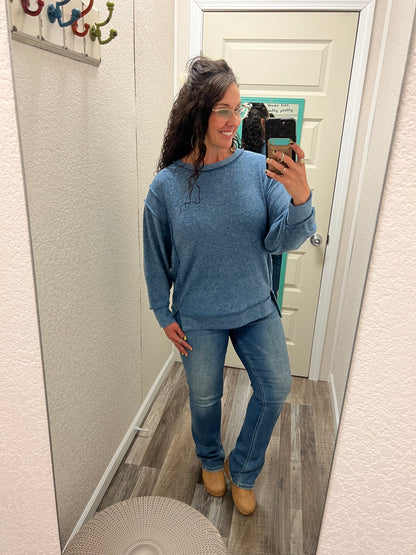 Emmy Lou - Dusty Blue - Oversized Hacci Sweater Top