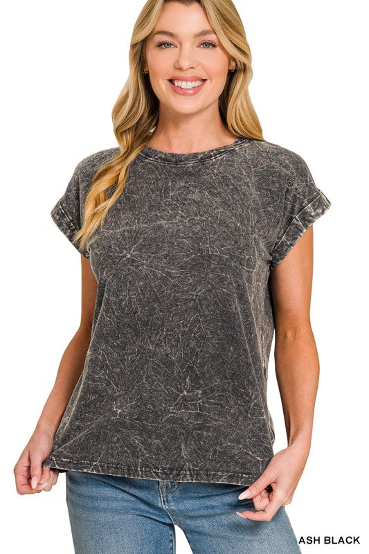 Harper Acid Wash Cuffed Tee