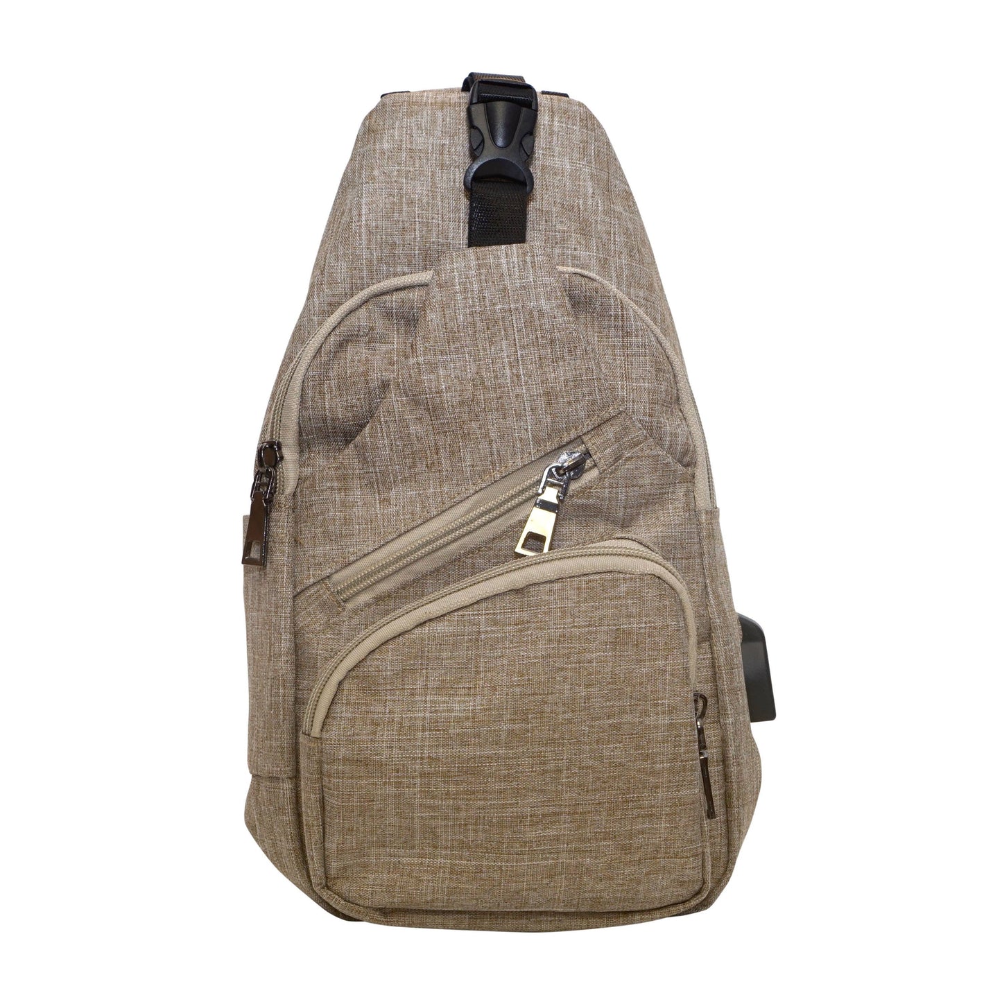 Tan Anti-theft Sling Daypack With USB charging port