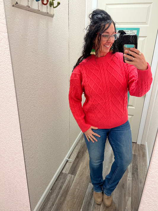 She’s So Classic Coral Cable Knit Sweater