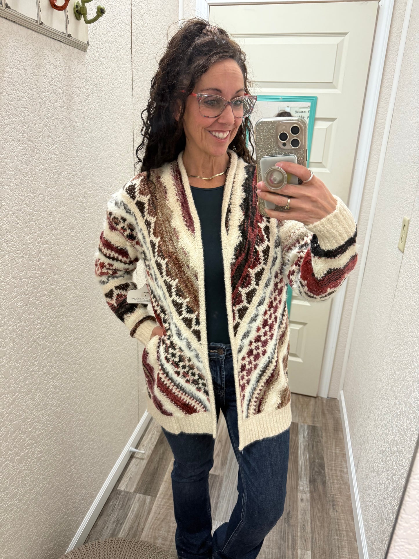 Maria MULTI COLORED FUZZY CARDIGAN WITH POCKETS