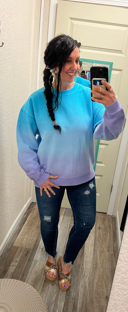 Spring Delight Ombré Cozy Corded Crew (Blue/Purple)