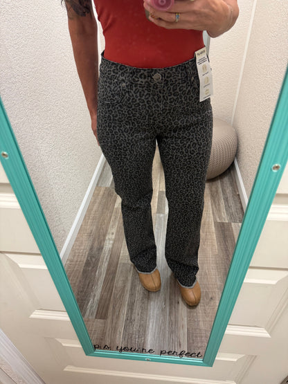 Platinum Dark Leopard Frayed bottom Jeans