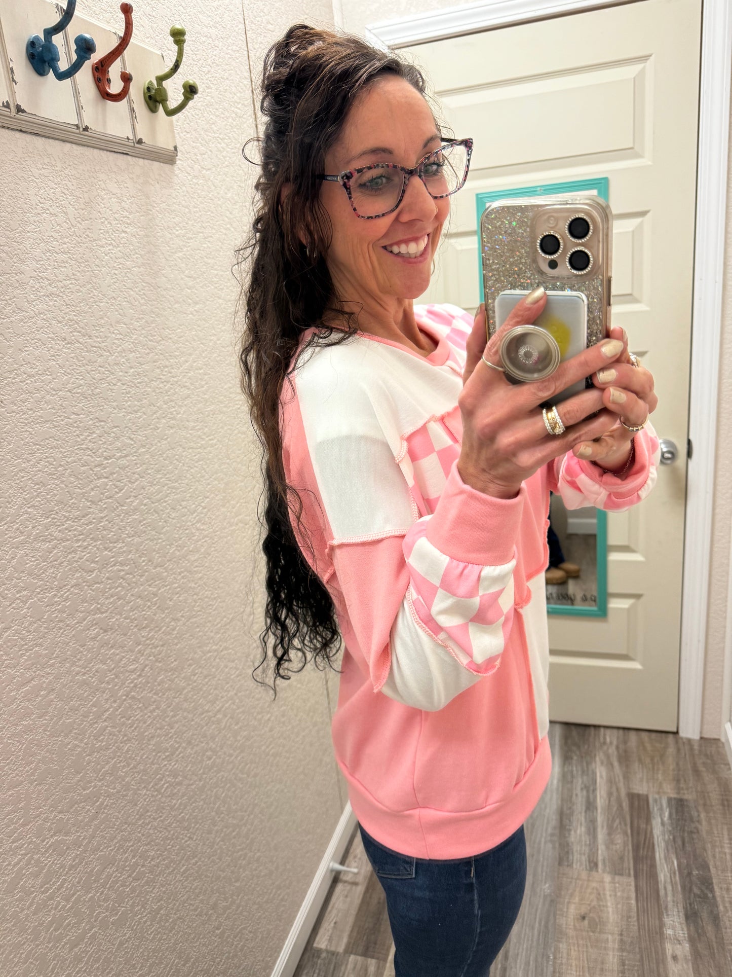 CheckMate Print Patchwork pullover top