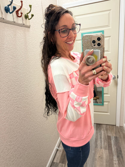 CheckMate Print Patchwork pullover top