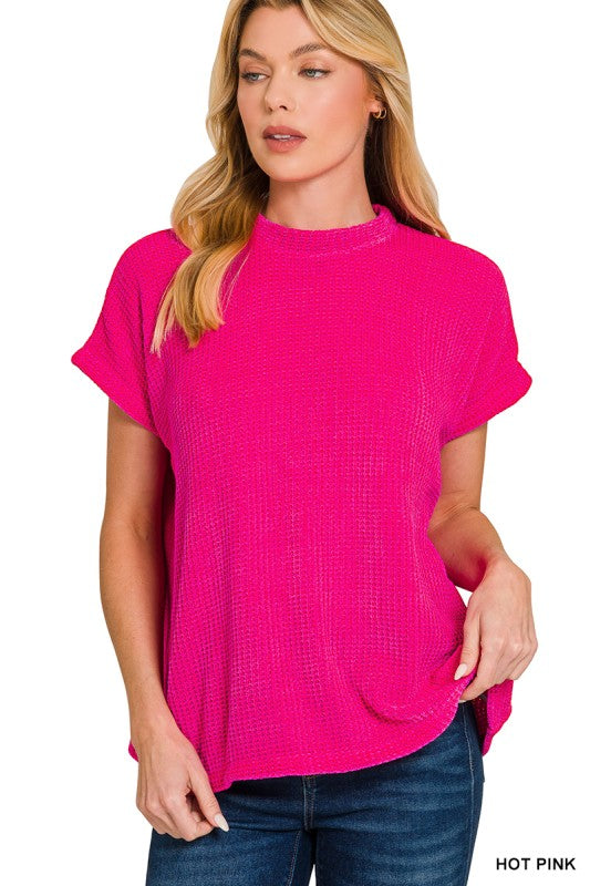 Sally Chenille Waffle Knit Cap Sleeve Top