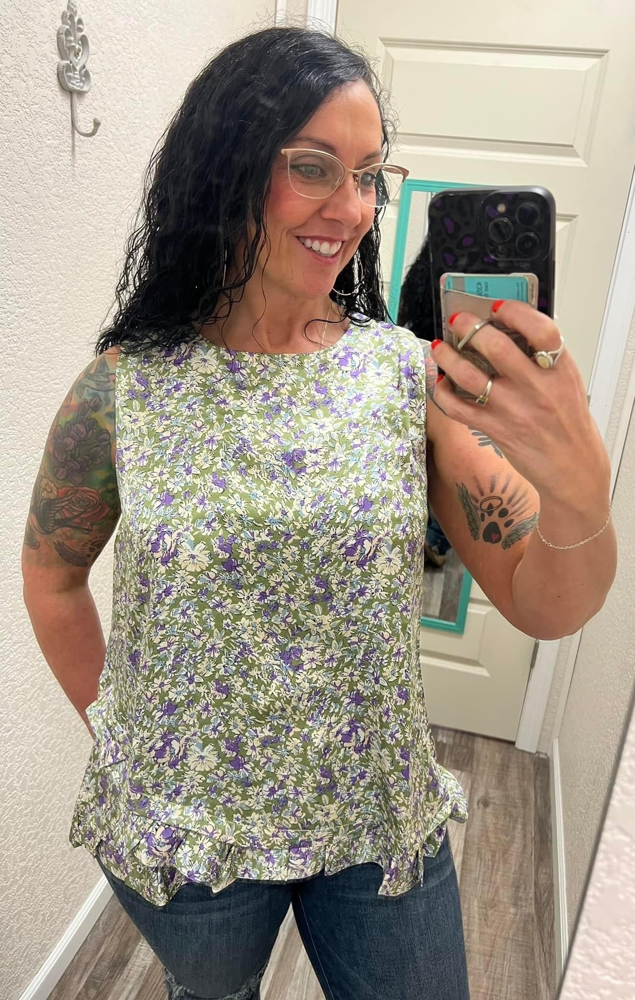 Maya - Olive - Floral Tank