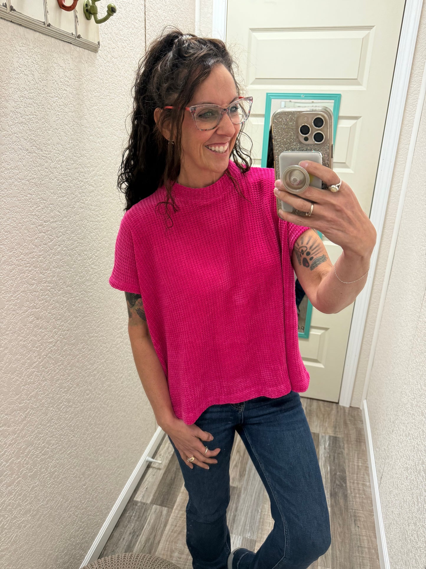 Sally Chenille Waffle Knit Cap Sleeve Top