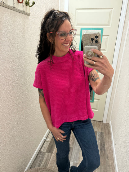 Sally Chenille Waffle Knit Cap Sleeve Top