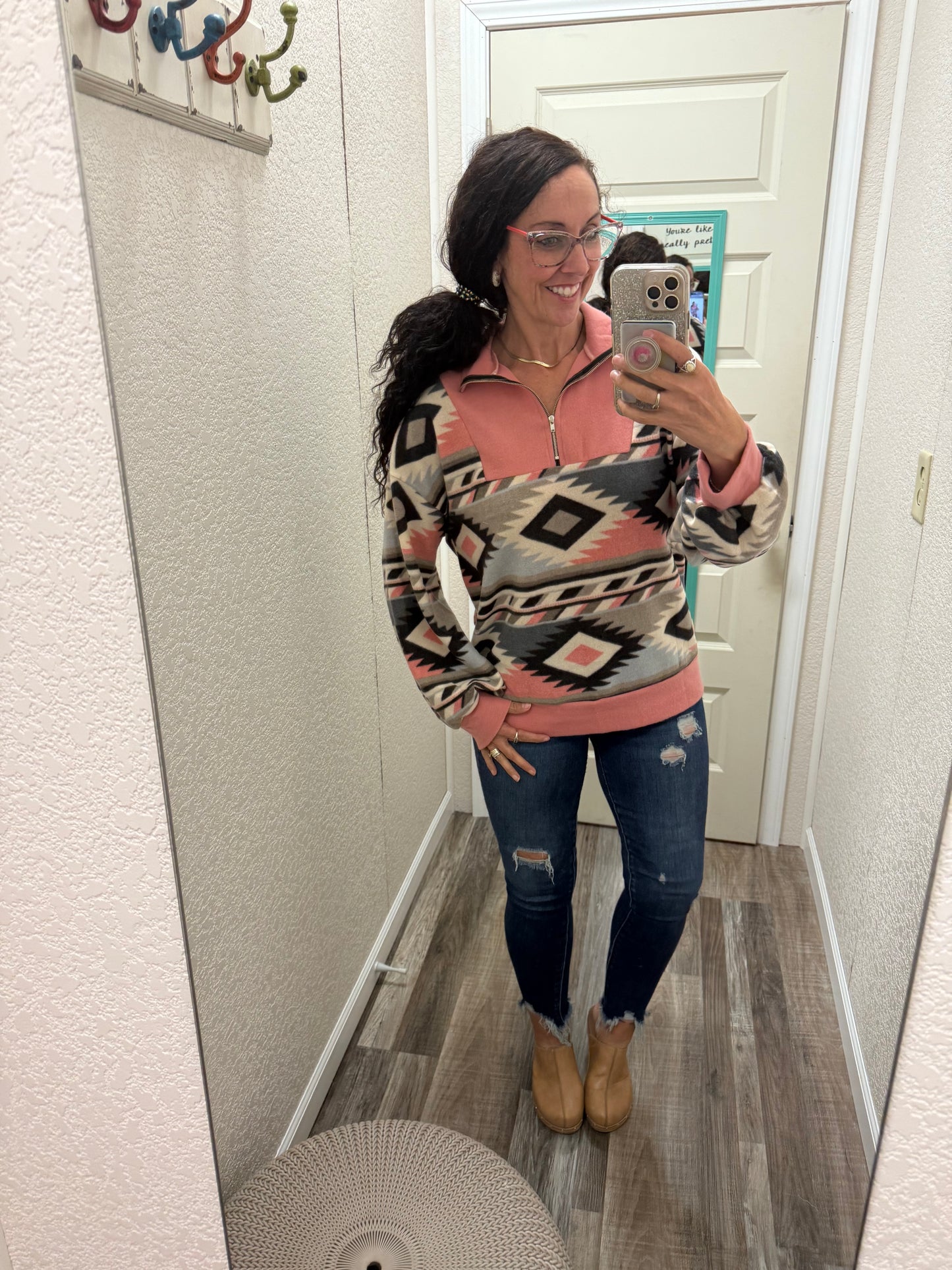 Pink Atzec Sunsets Quarter Zip Sweatshirt