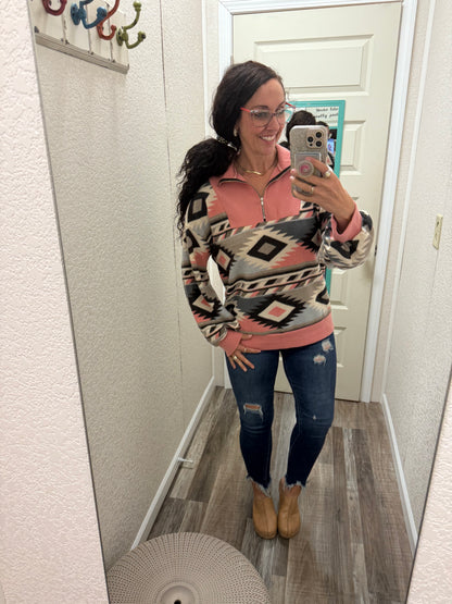 Pink Atzec Sunsets Quarter Zip Sweatshirt