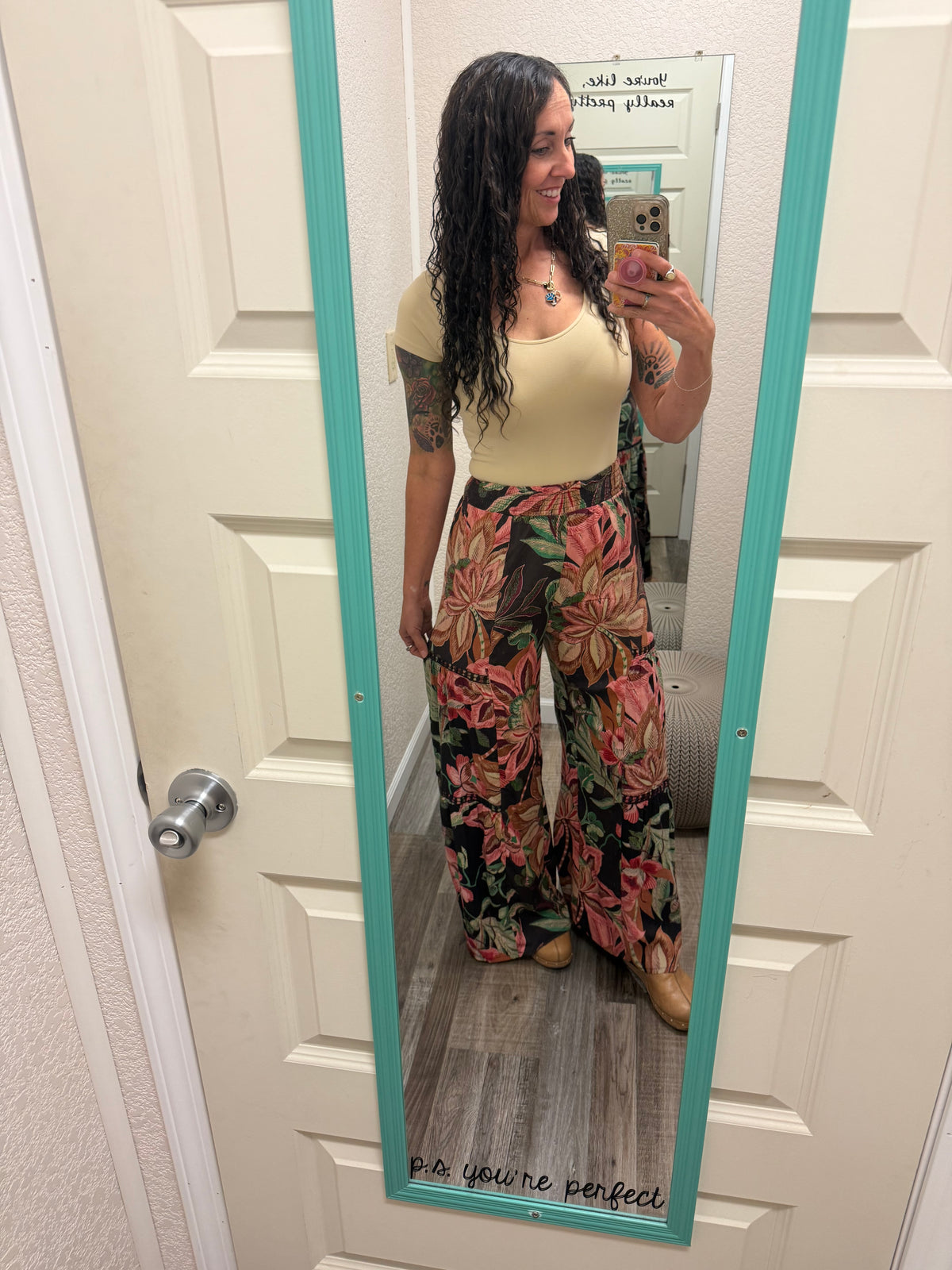 Bahama WIDE LEG LACE INSERT PRINTED FLARE PANTS