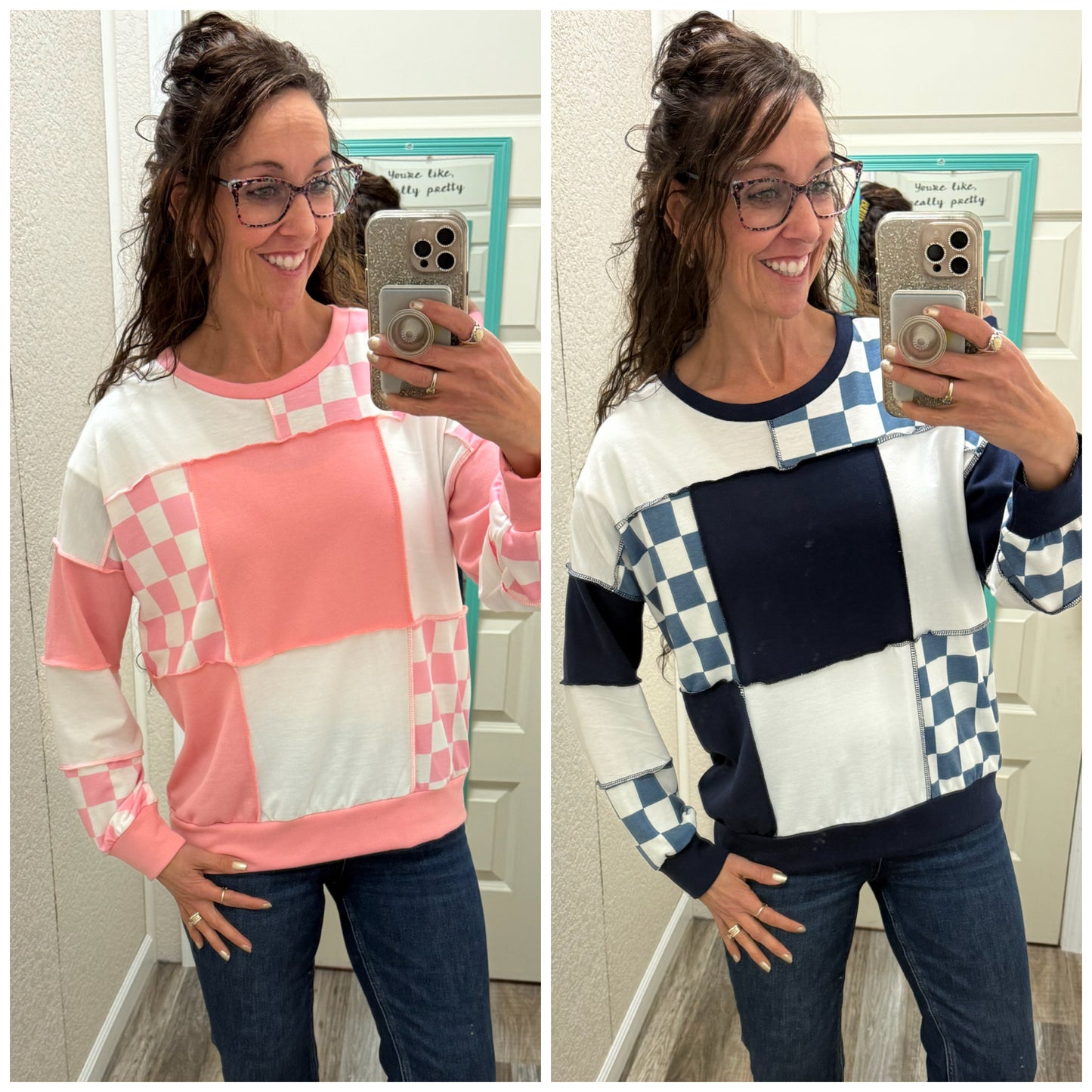 CheckMate Print Patchwork pullover top