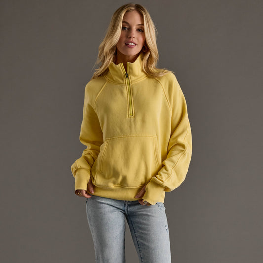 Thumbelina Yellow Quarter Zip Sweatshirt With Thumbholes