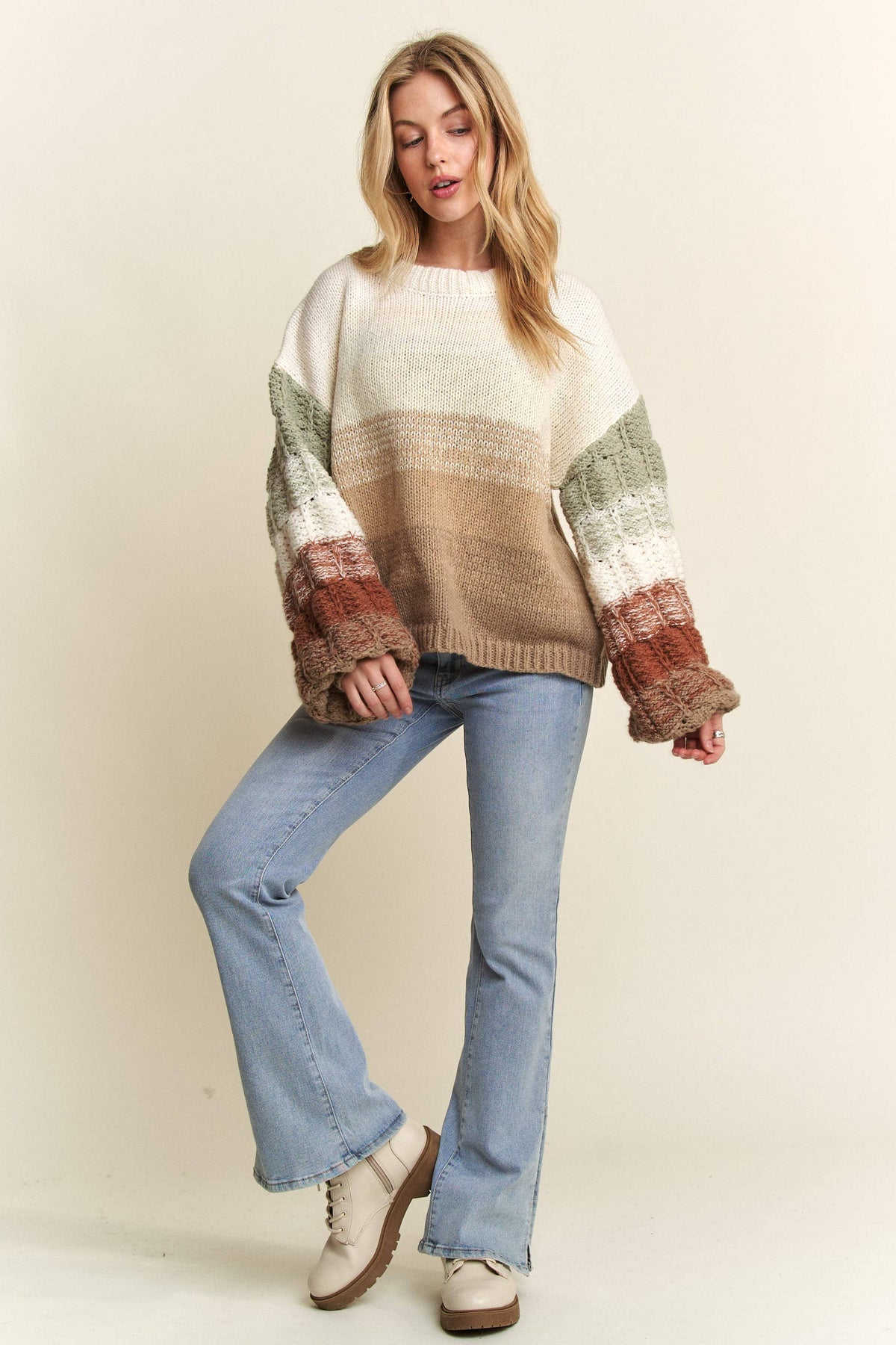 Fall Dreams OMBRE PUFF SLEEVE SWEATER TOP