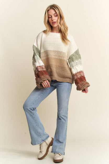 Fall Dreams OMBRE PUFF SLEEVE SWEATER TOP