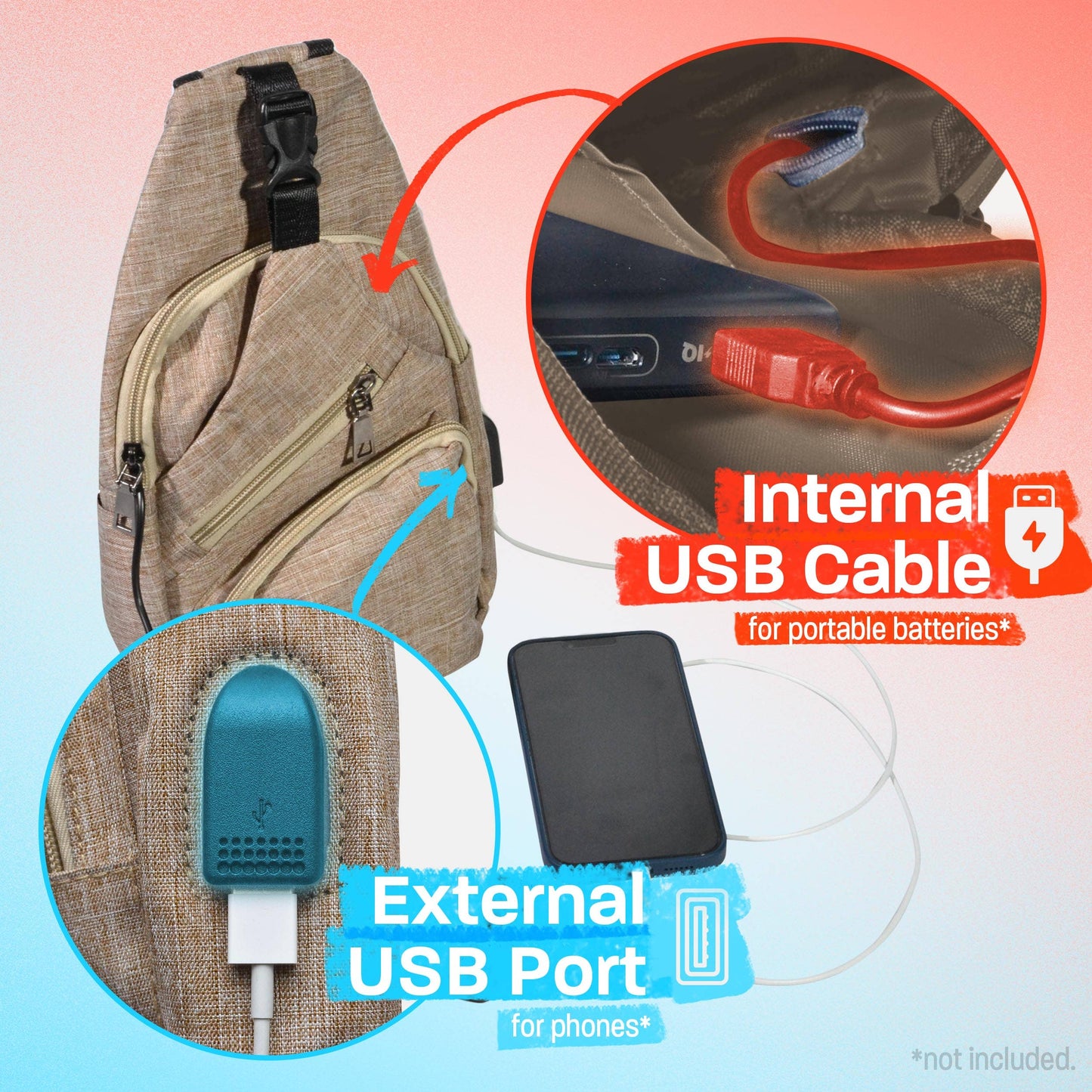 Navy Anti-theft Sling Daypack With USB Charging Port