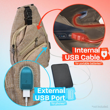 Navy Anti-theft Sling Daypack With USB Charging Port