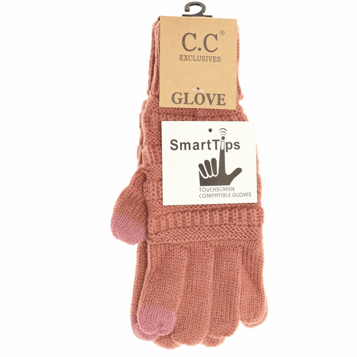 Light Grey Solid Cable Knit CC Gloves: