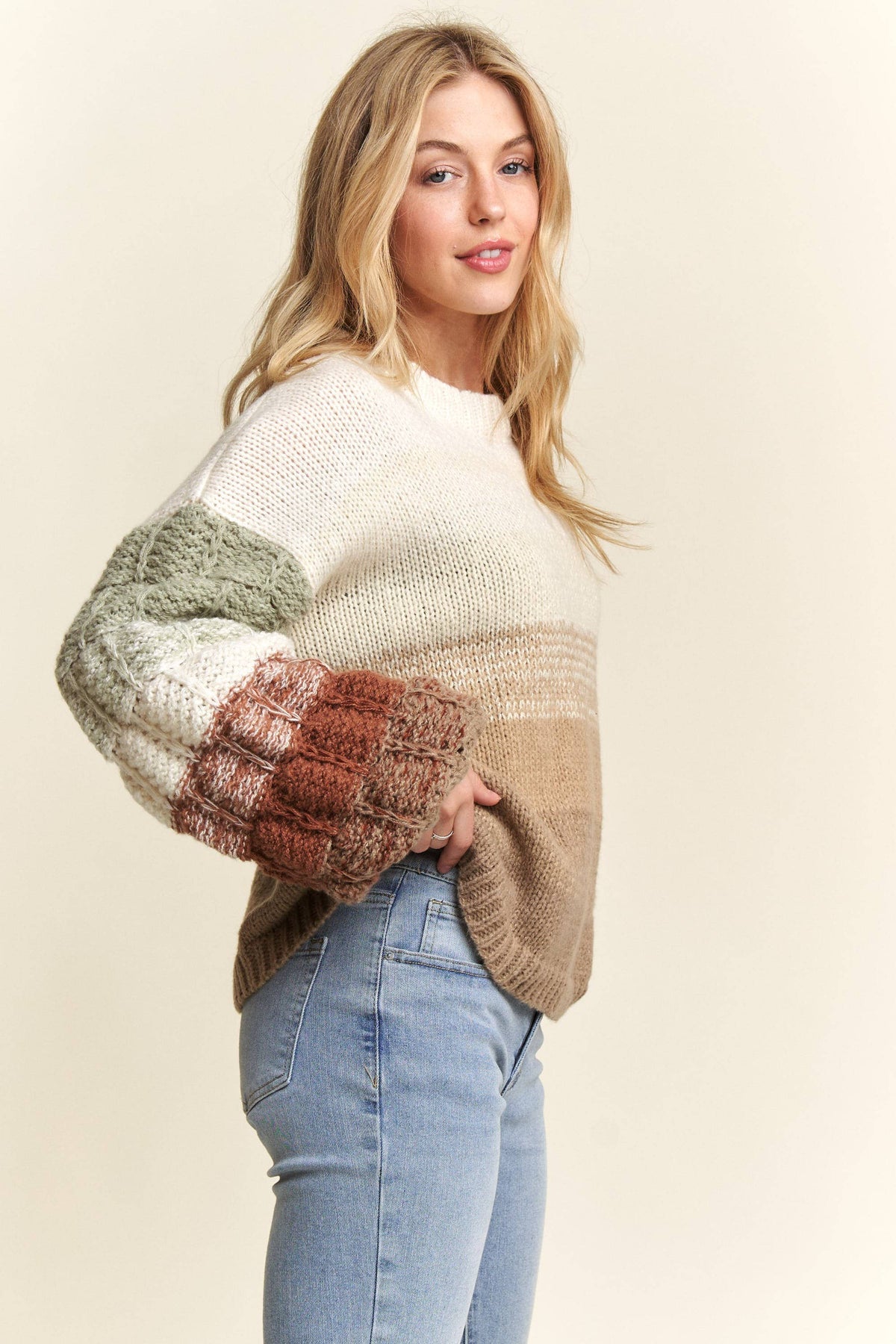 Fall Dreams OMBRE PUFF SLEEVE SWEATER TOP